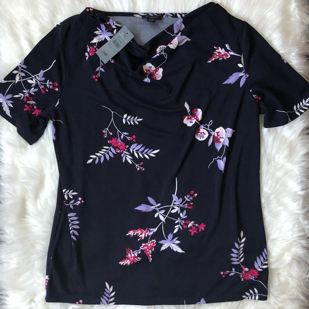 Ann Taylor NWT new blouse short sleeve navy dress shirt business casual top
